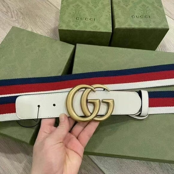 NWOT Authentic Gucci Red/White/Blue Canvas Web Double G Belt Size 105 - Picture 2 of 4